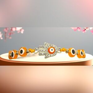 Orange Evil Eye Bracelet with Silver Accents